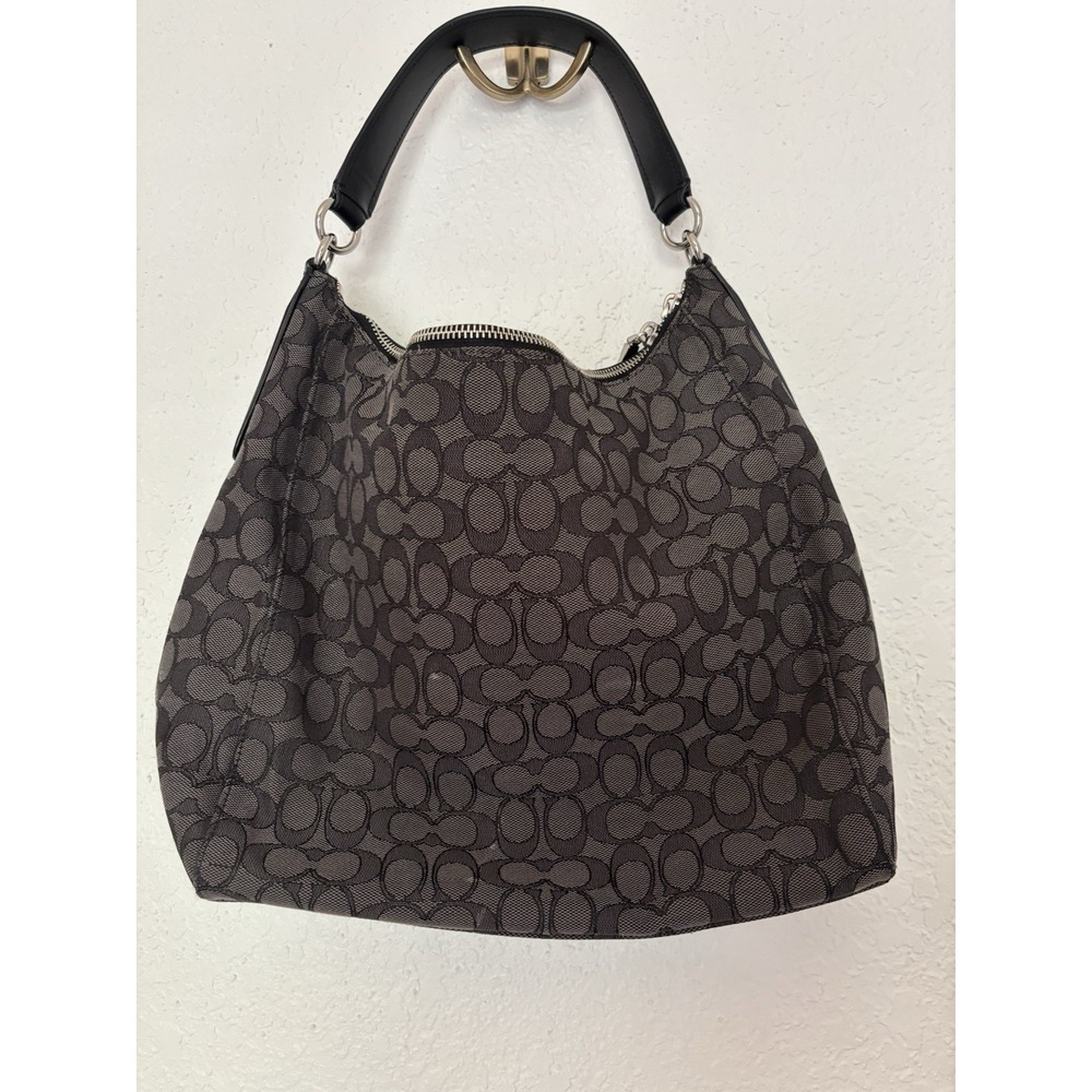 Coach Signature Jacquard Purse Handbag Hobo Style Black‎ and Grey - Picture 8 of 12